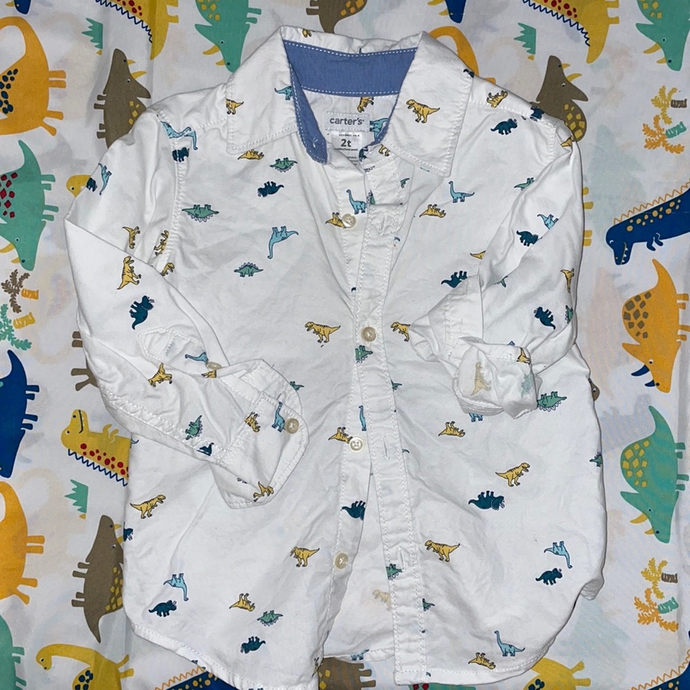 Boys dinosaur button down